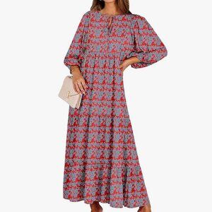Anrabess Women's Floral Print Casual Maxi Dress